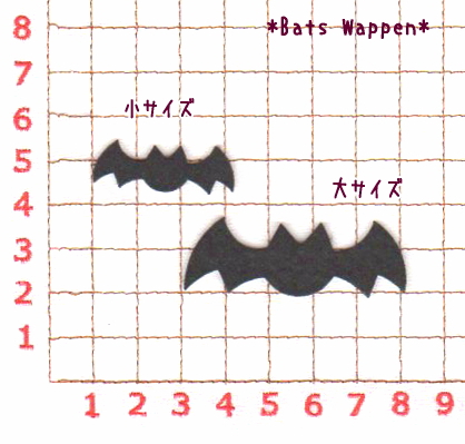 こうもりアイロンアップリケ*大きさ比較アップリケ