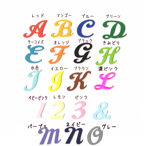 カット 筆記体 イニシャル数字のアイロンワッペン 小2枚セット